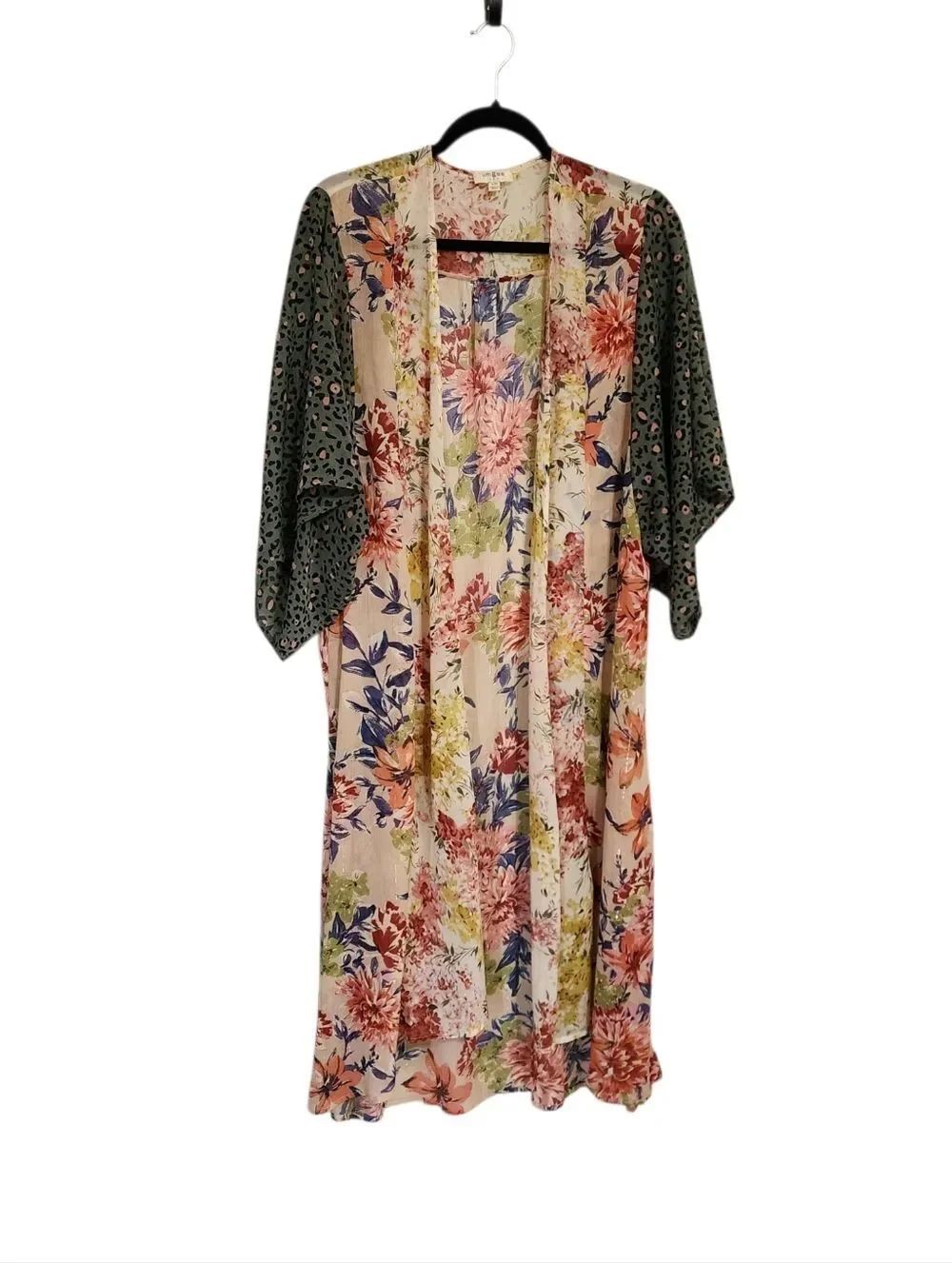 Umgee Kimono Duster S/M Floral Animal Print Long Open Front Boho